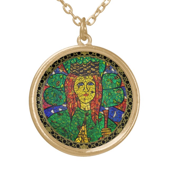 Medium Gold Tone St Dymphna Necklace (Front)