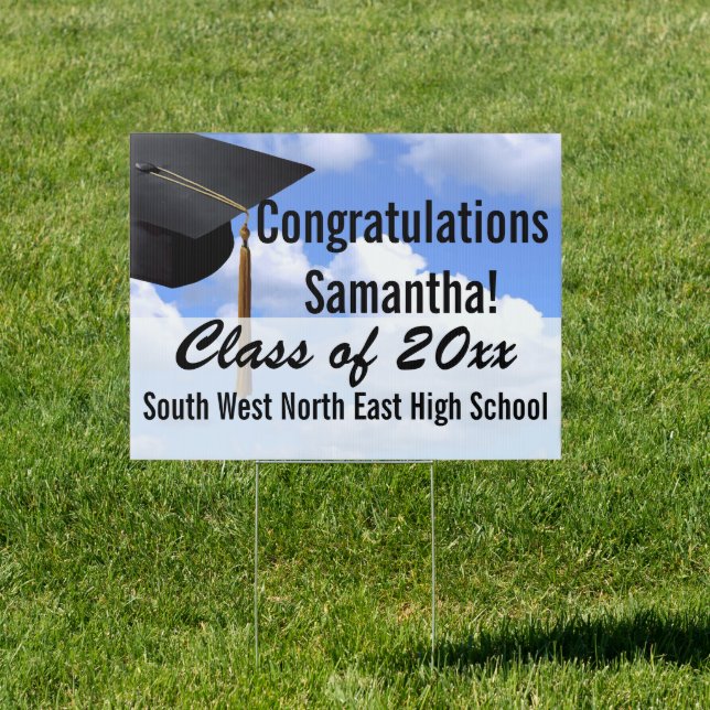 Medium Graduation Yard Sign, Blue Sky Banner Sign (Insitu)