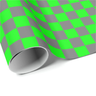 Medium Gray and Lime Green Checkered Wrapping Paper