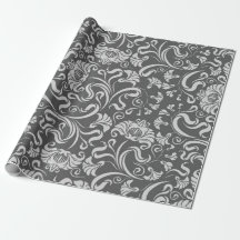 Medium Gray and Silver Hues Botanical Damask