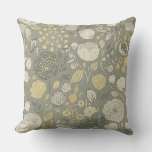 Medium Gray Butter Yellow Cream Modern Floral Throw Pillow
