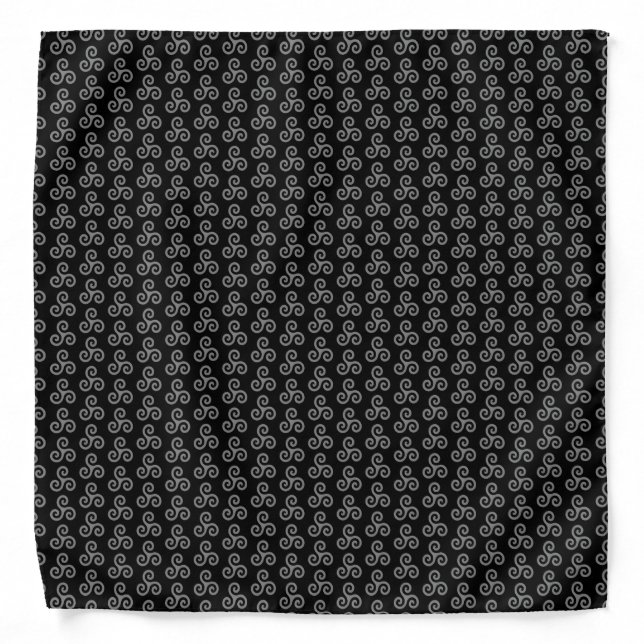 Medium Gray Celtic Triple Spiral Triskele on Black Bandana (Front)