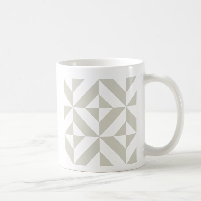 Medium Gray Geometric Deco Cube Pattern Coffee Mug (Right)