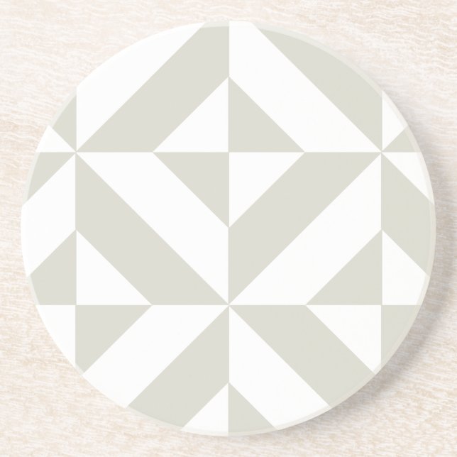 Medium Gray Geometric Deco Cube Pattern Sandstone Coaster (Front)