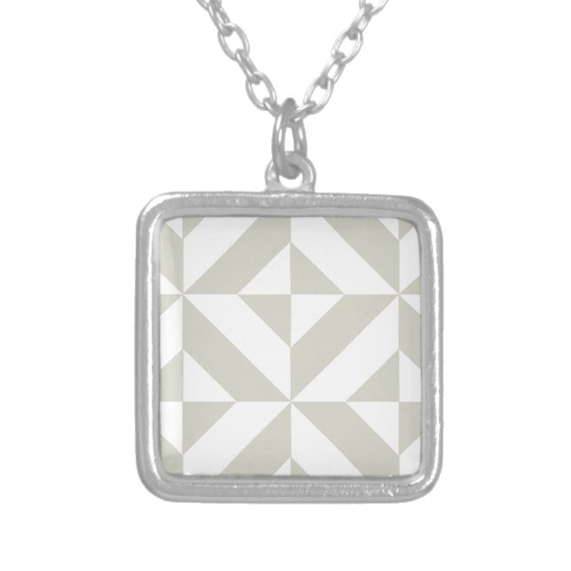 Medium Gray Geometric Deco Cube Pattern Silver Plated Necklace (Front)