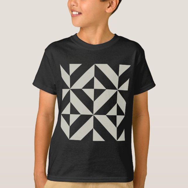 Medium Gray Geometric Deco Cube Pattern T-Shirt (Front)