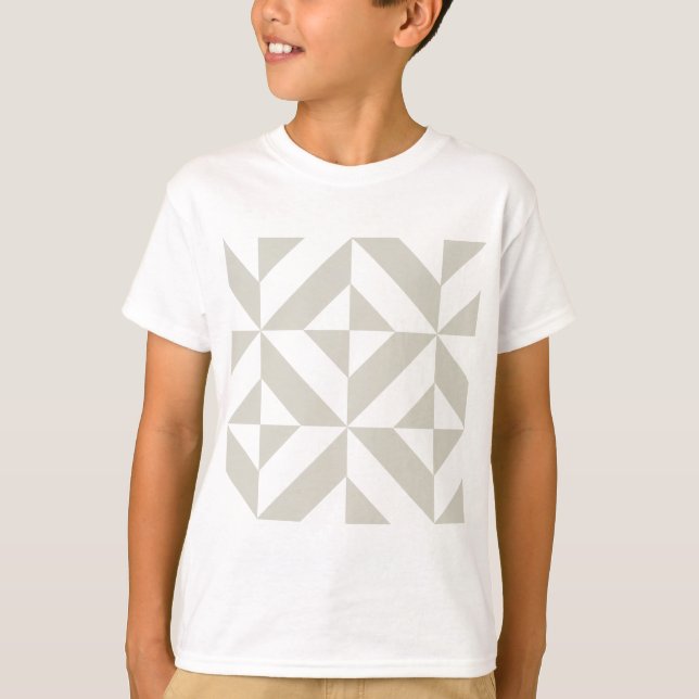 Medium Gray Geometric Deco Cube Pattern T-Shirt (Front)