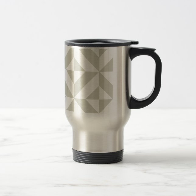 Medium Gray Geometric Deco Cube Pattern Travel Mug (Right)