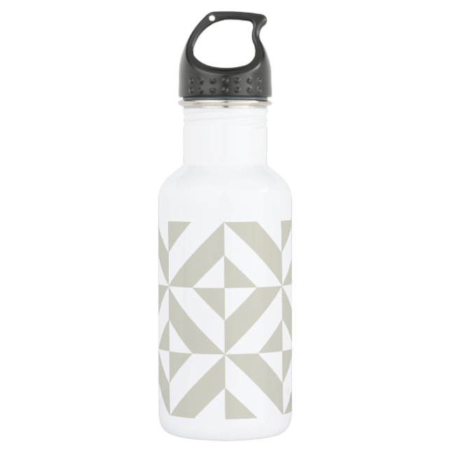 Medium Gray Geometric Deco Cube Pattern Water Bottle (Front)