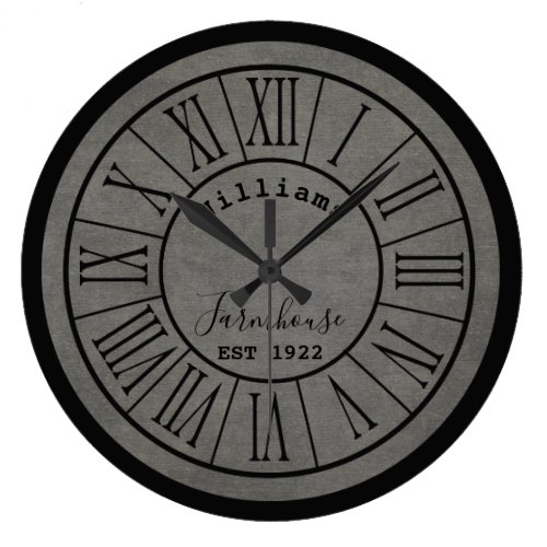 Medium Gray/Grey Wood Farmhouse Family Name Large Clock