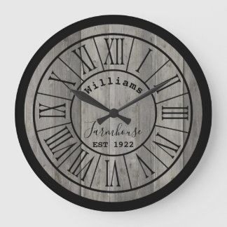 Medium Gray/Grey  Wood Farmhouse Family Name Large Clock