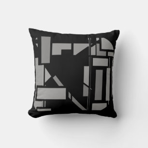 Medium Gray on Black Southwest Art-inspired Motif Throw Pillow
