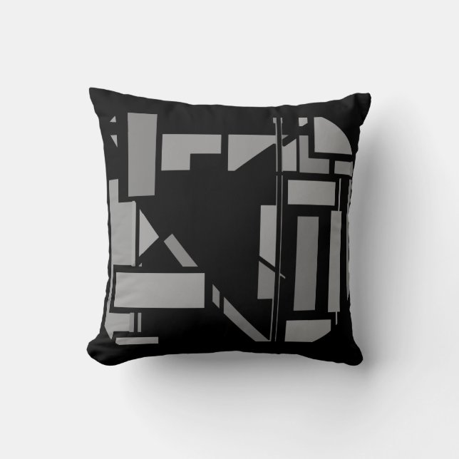 Medium Gray on Black Southwest Art-inspired Motif Throw Pillow (Front)