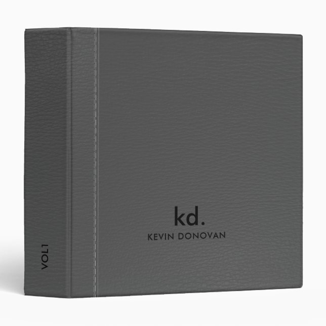 Medium Gray Red Faux Leather Stitches Accent 3 Ring Binder (Front/Spine)