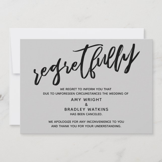 Medium Gray Regretfully Wedding Cancellation Card (Front)