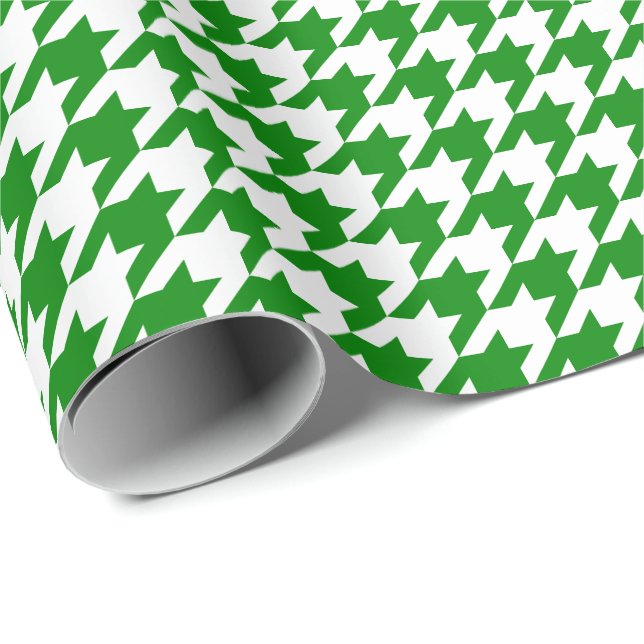Medium Green and White Houndstooth Wrapping Paper (Roll Corner)