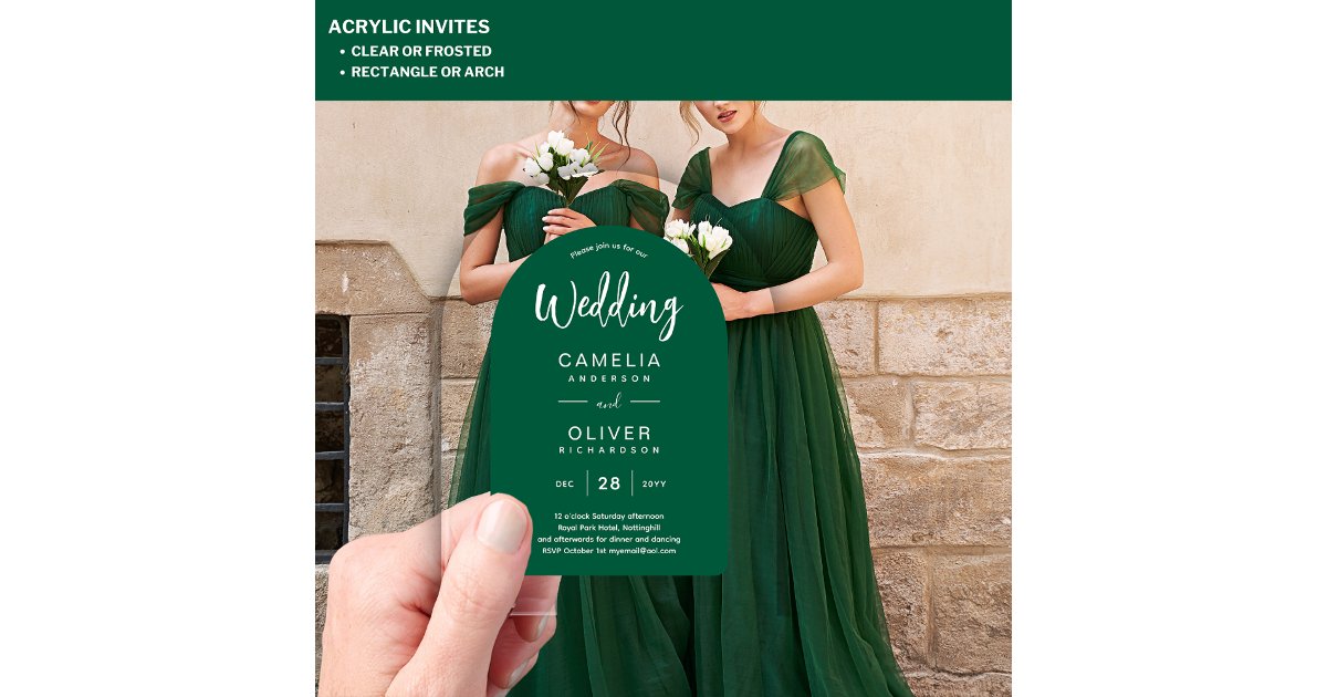 Medium Green Arch Acrylic Wedding Invites Modern Invitations | Zazzle