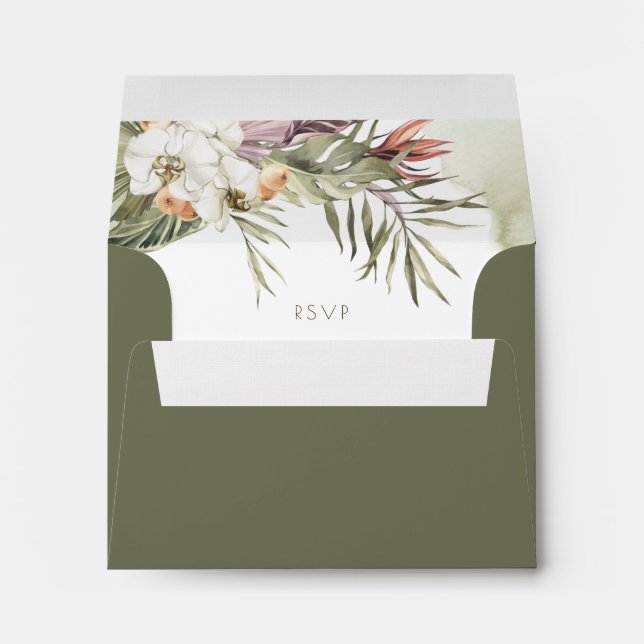 Medium Green RSVP Palm Leaves and Green Watercolor Envelope (Back (Bottom))