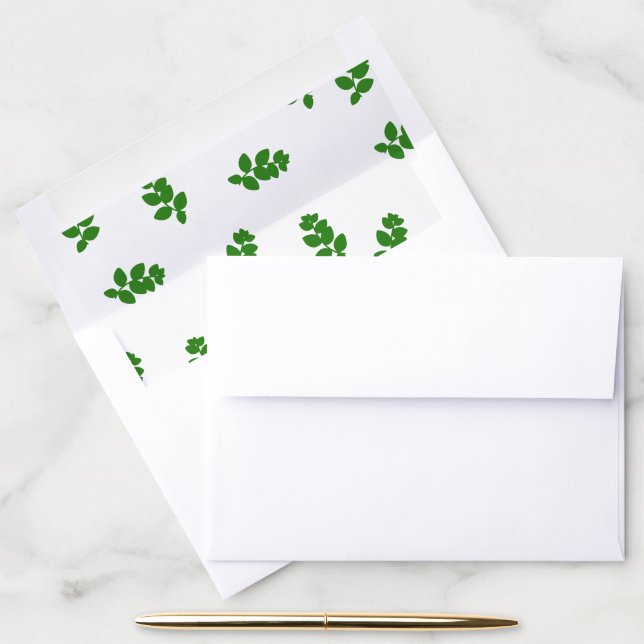 Medium Green Silhouette Leaves Wedding Envelope Liner (Desk)