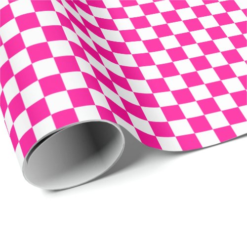 Medium Hot Pink and White Checks Wrapping Paper