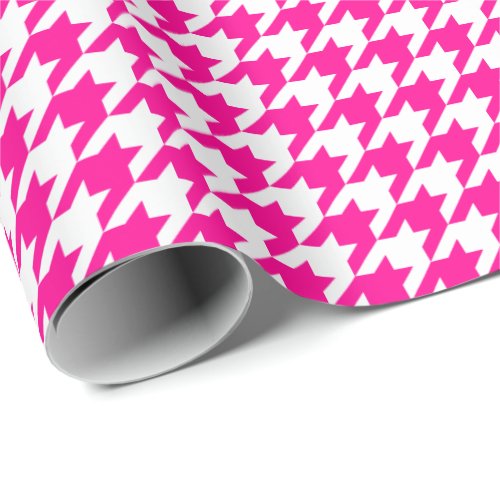 Medium Hot Pink and White Houndstooth Wrapping Paper