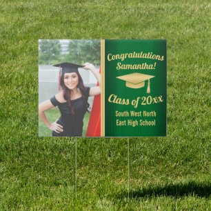Medium/Large Green Gold Photo Graduation Sign