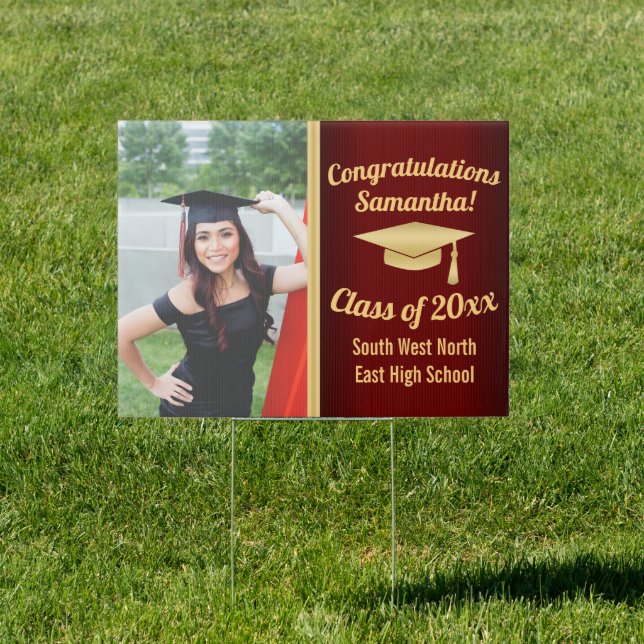 Medium/Large Maroon Gold Photo Graduation Sign (Insitu)