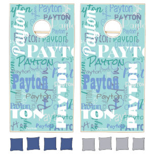Medium Length Name Pattern Typography Blue Cornhole Set