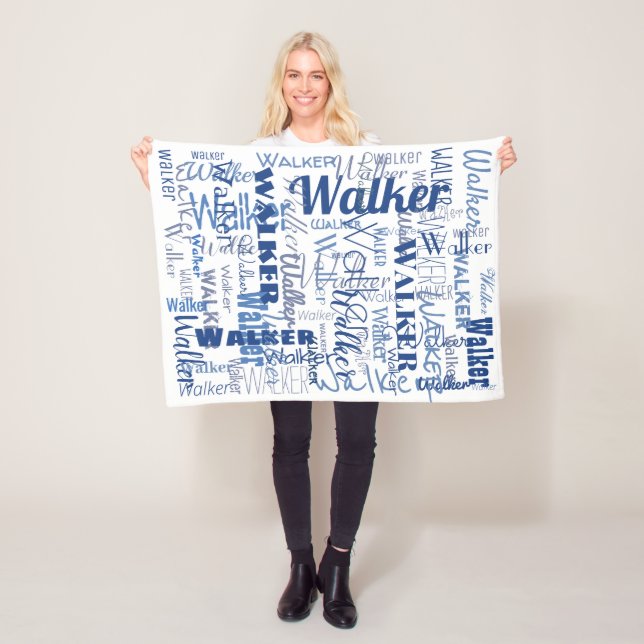 Medium Length Names Pattern Blue & White Baby Fleece Blanket (In Situ)