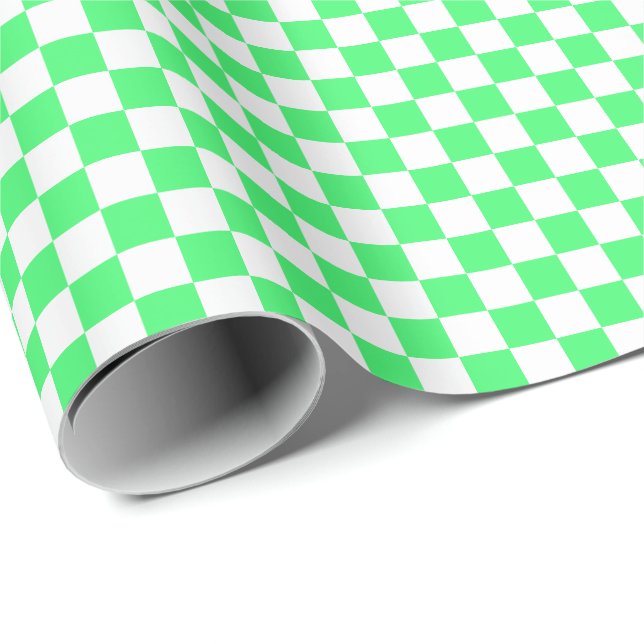 Medium Light Green and White Checks Wrapping Paper (Roll Corner)
