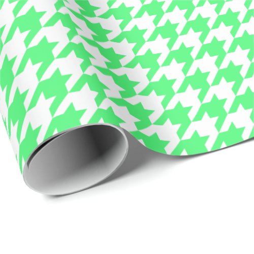 Medium Light Green and White Houndstooth Wrapping Paper