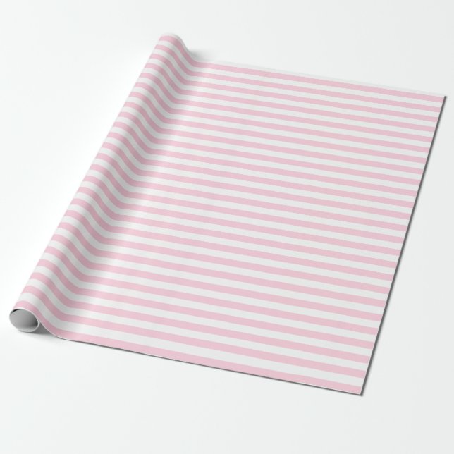 Medium Light Pink and White Stripes Wrapping Paper (Unrolled)