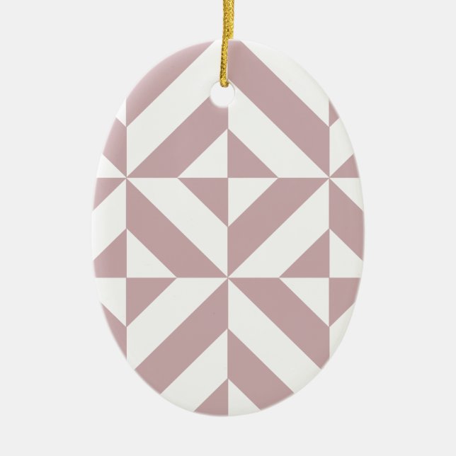 Medium Mauve Geometric Deco Cube Pattern Ceramic Ornament (Front)