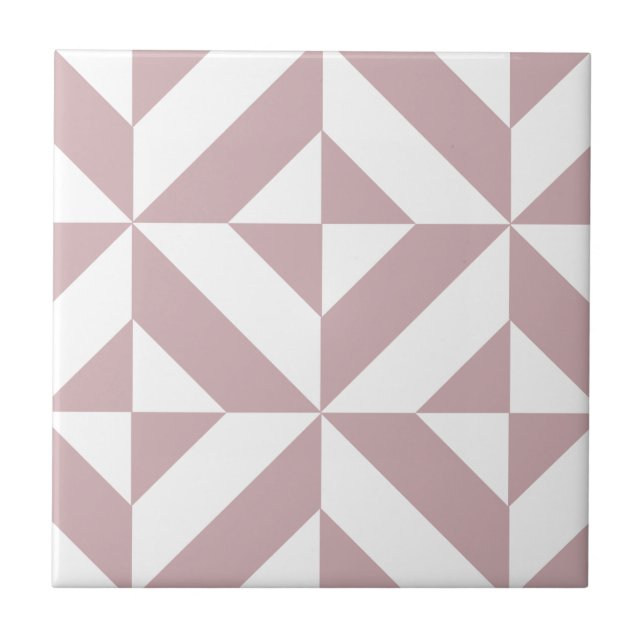 Medium Mauve Geometric Deco Cube Pattern Ceramic Tile (Front)