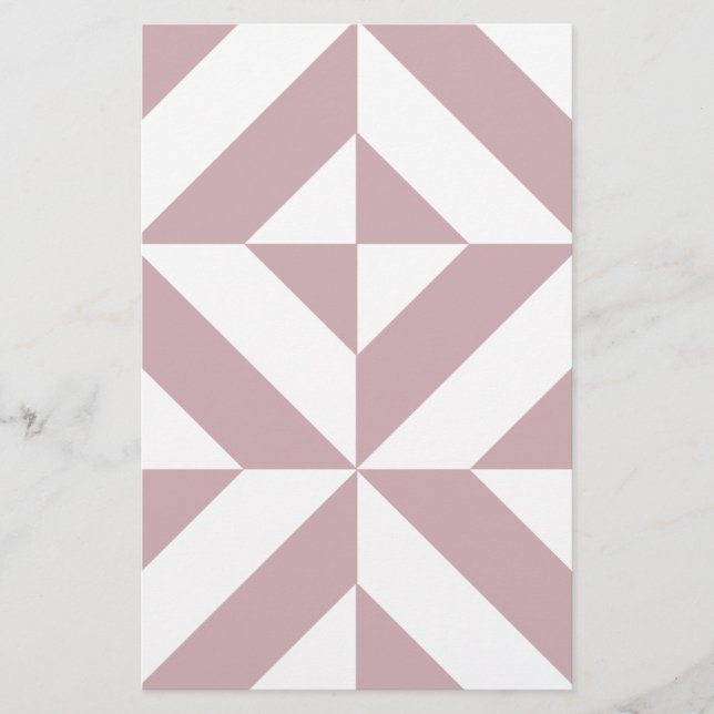 Medium Mauve Geometric Deco Cube Pattern Stationery (Front)
