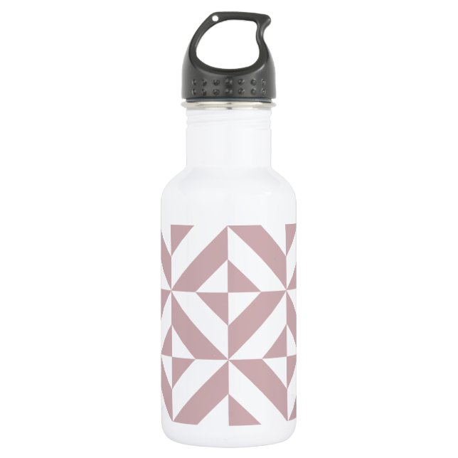 Medium Mauve Geometric Deco Cube Pattern Water Bottle (Front)