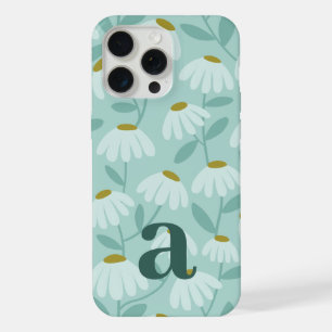 Medium Monogram Letter Teal Blue Floral Pattern iPhone 15 Pro Max Case