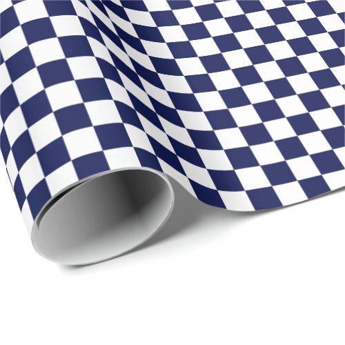 Medium Navy Blue and White Checks Wrapping Paper