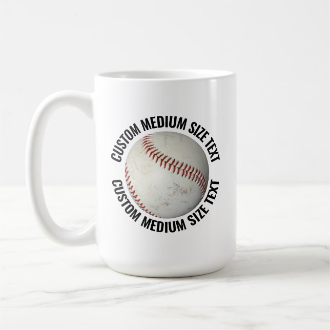 Medium Personalized Text Baseball 15 oz. Custom Coffee Mug (Left)
