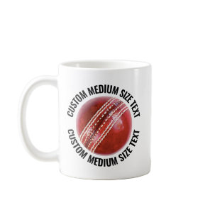 Medium Personalized Text Cricket Ball 11oz. Custom Coffee Mug