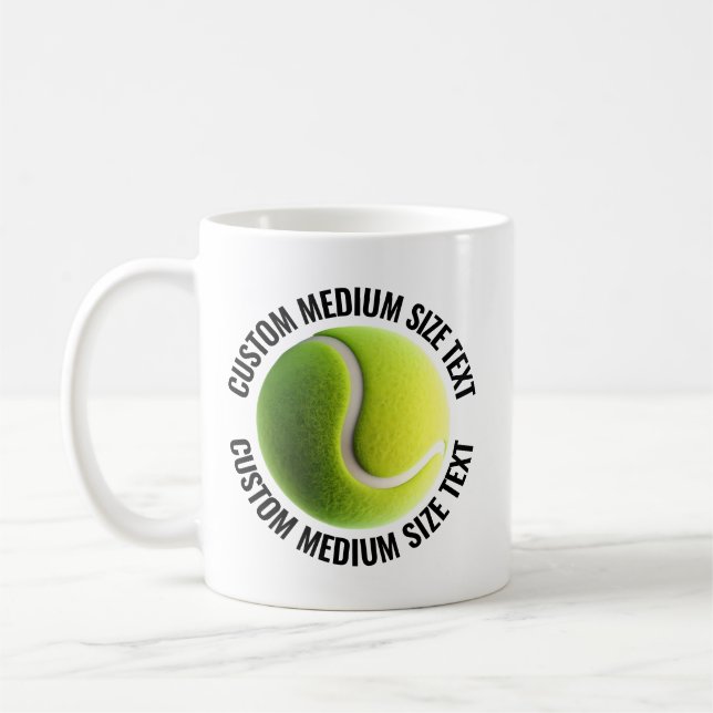 Medium Personalized Text Tennis Ball  11oz. Custom Coffee Mug (Left)