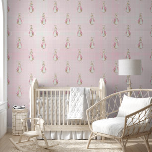 Medium Peter the Rabbit Beatrix Pink Gingham Wallpaper