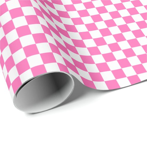 Medium Pink and White Checks Wrapping Paper