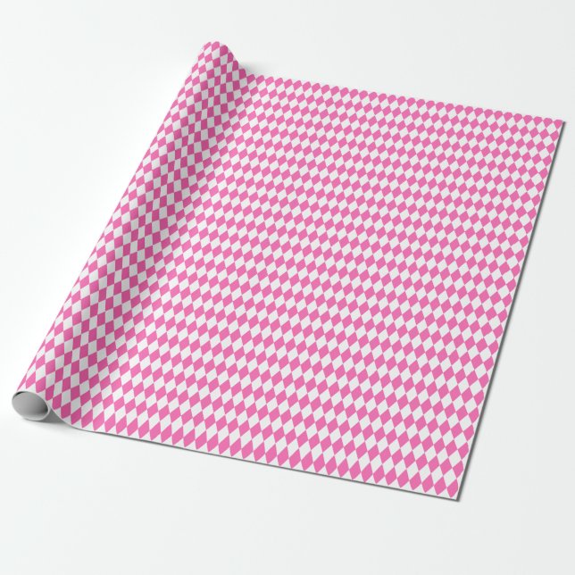 Medium Pink and White Harlequin Wrapping Paper (Unrolled)