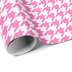 Medium Pink and White Houndstooth Wrapping Paper