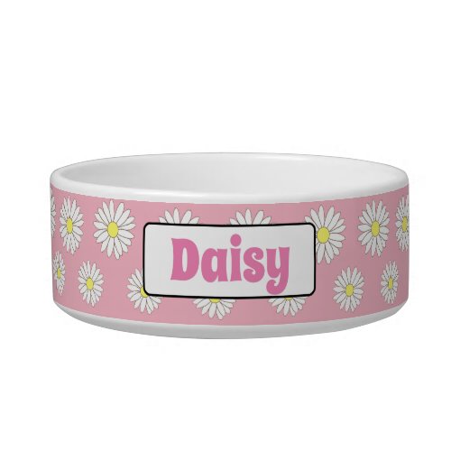 Medium Pink  White Daisies Personalized Dog Bowl