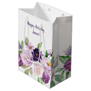 Medium Purple and Lavender Roses Monogram Medium Gift Bag