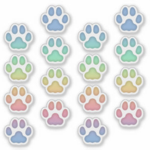 Medium Rainbow Cat Pawprints Animal Tracks Decals