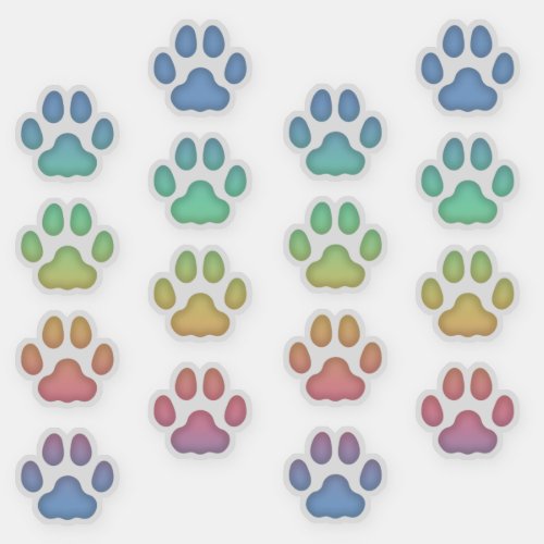 Medium Rainbow Cat Pawprints Animal Tracks Decals