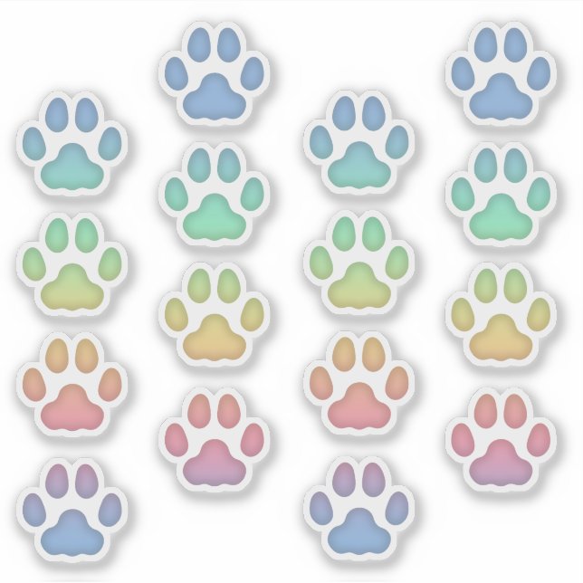 Medium Rainbow Cat Pawprints Animal Tracks Decals (Front)
